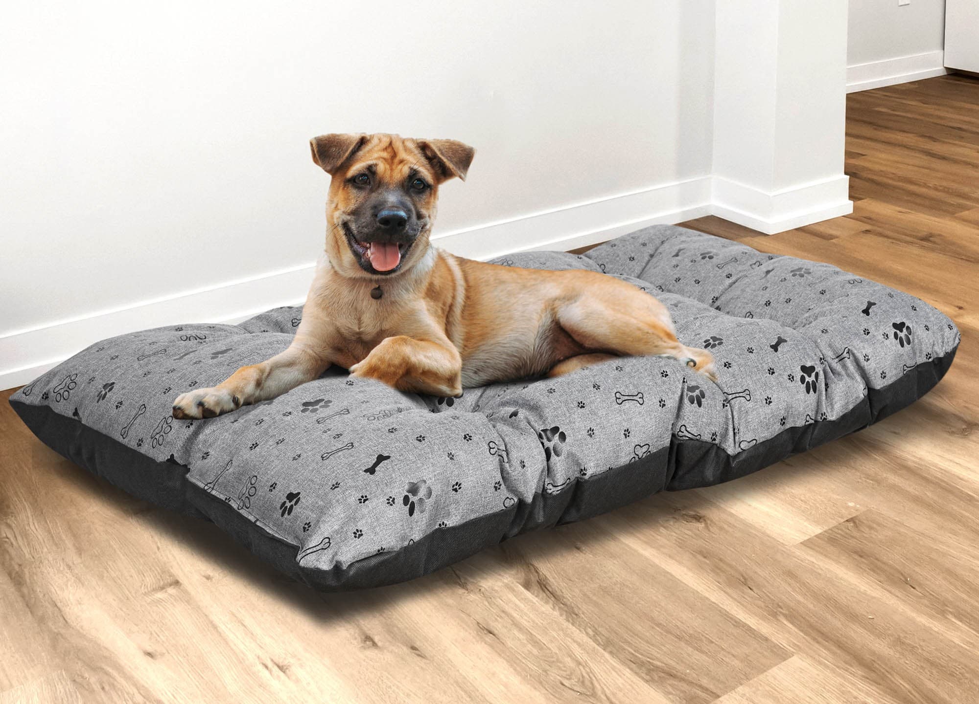 Legowisko dla psa PODUSZKA 120x80 cm Wodoodporna Kości Czarne