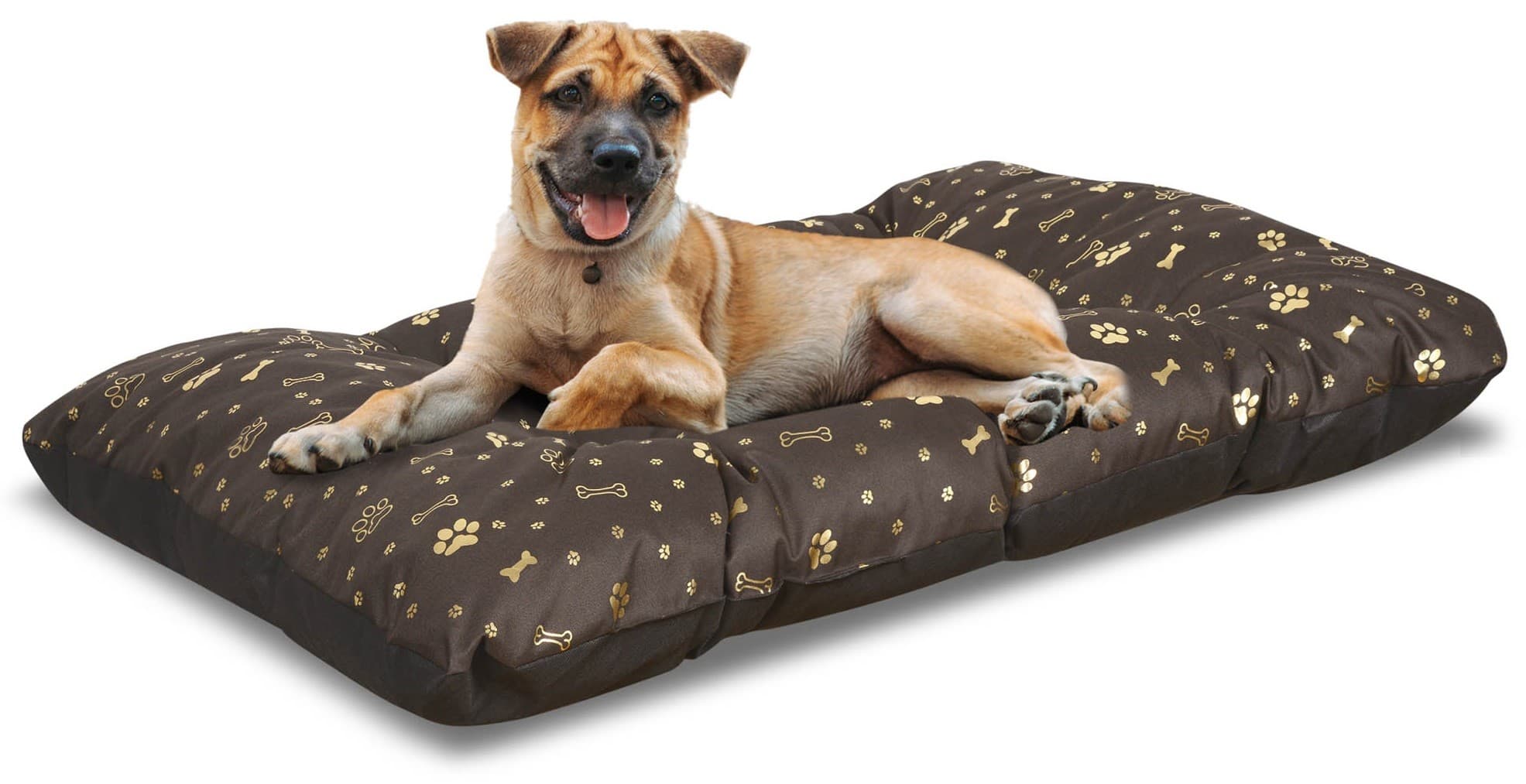 Legowisko dla psa PODUSZKA 120x80 cm Wodoodporna Kości Złote